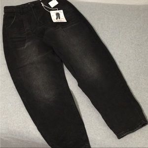 High Rise Baggy Black Jeans Size 28 Grunge Slouchy Hiphop Skater Tapered Hem